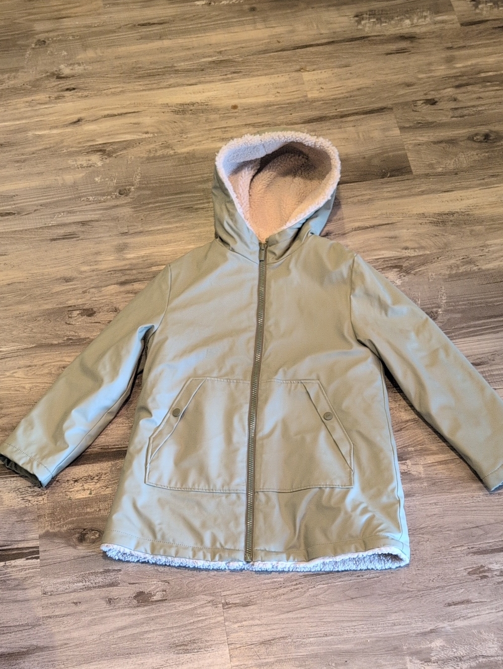 Zara Hooded Sherpa-Lined Raincoat - Sage Green & Cream